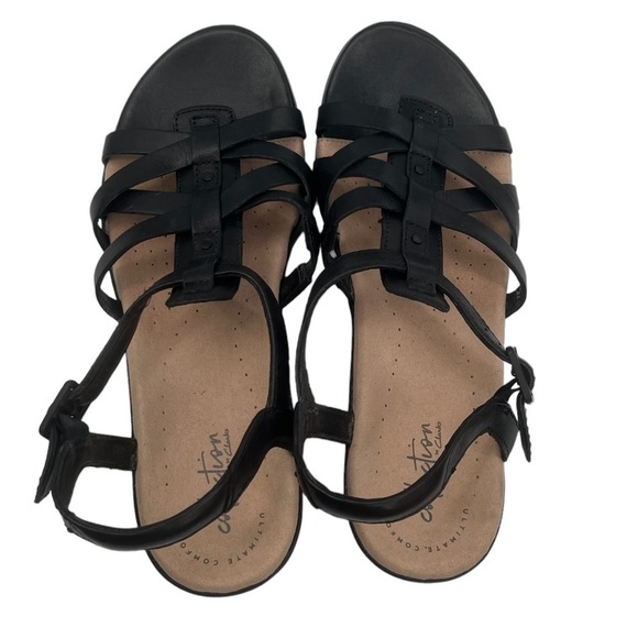 Clarks Black Loomis Katey Leather Wedge Strappy Sandals Size 7 1/2 Women's - Picture 5 of 9